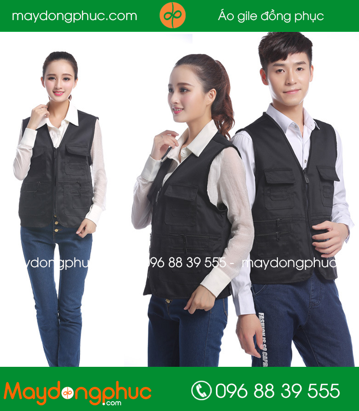 Mẫu áo gile công nhân màu Đen